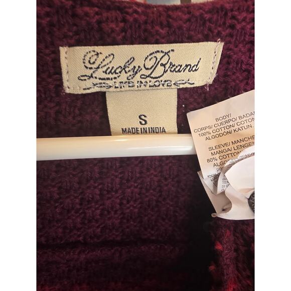 Lucky Brand Cardigan Sweater S Womens Knit Boho Hooded Lagen Look Striped - Picture 3 of 4